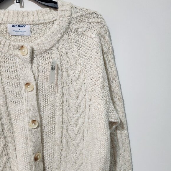 Old Navy NEW Women's Button Down Cardigan Woven Oatmeal Color Sweater - Medium - Picture 7 of 12